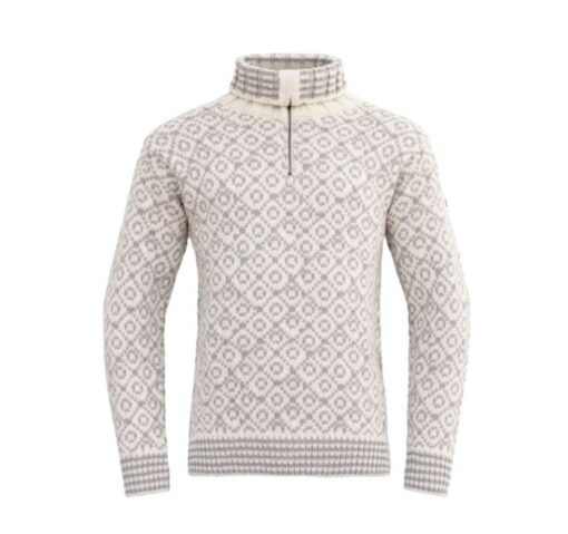 DEVOLD - SVALBARD WOOL ZIP NECK OFFWHITE/GREY