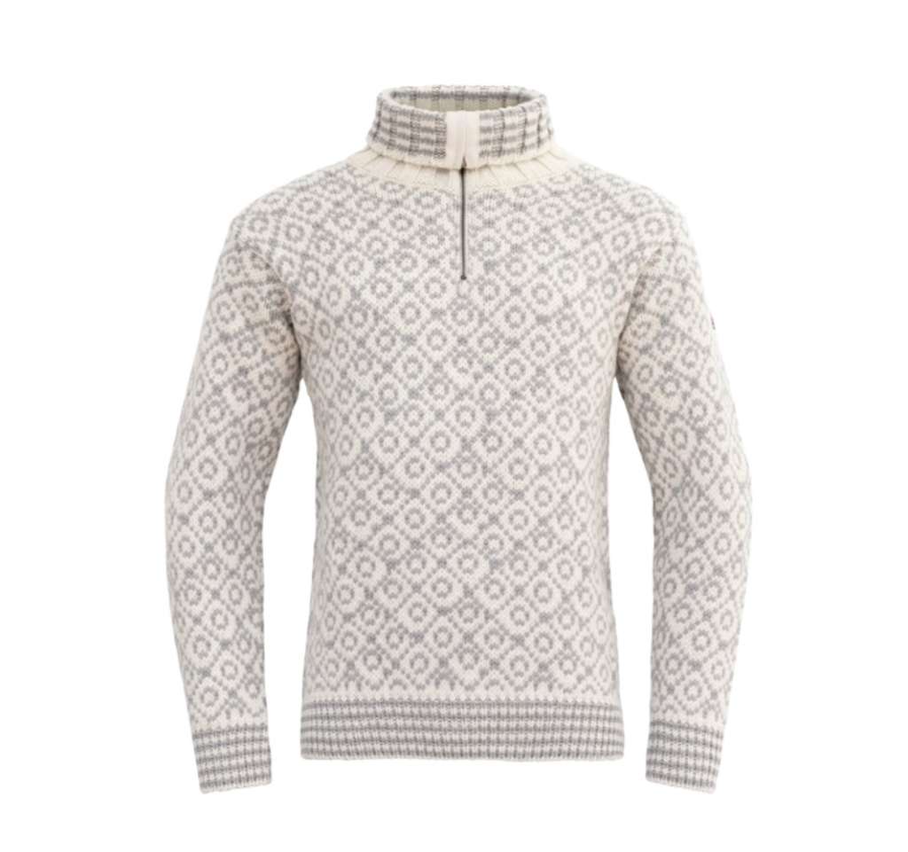 DEVOLD - SVALBARD WOOL ZIP NECK OFFWHITE/GREY